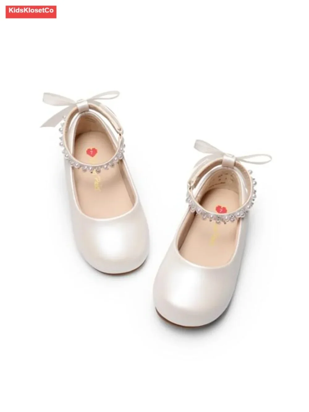 Girls Mary Jane Flats with Pearl Strap, Ballet Flats, Wide Toe Box, Cushioned